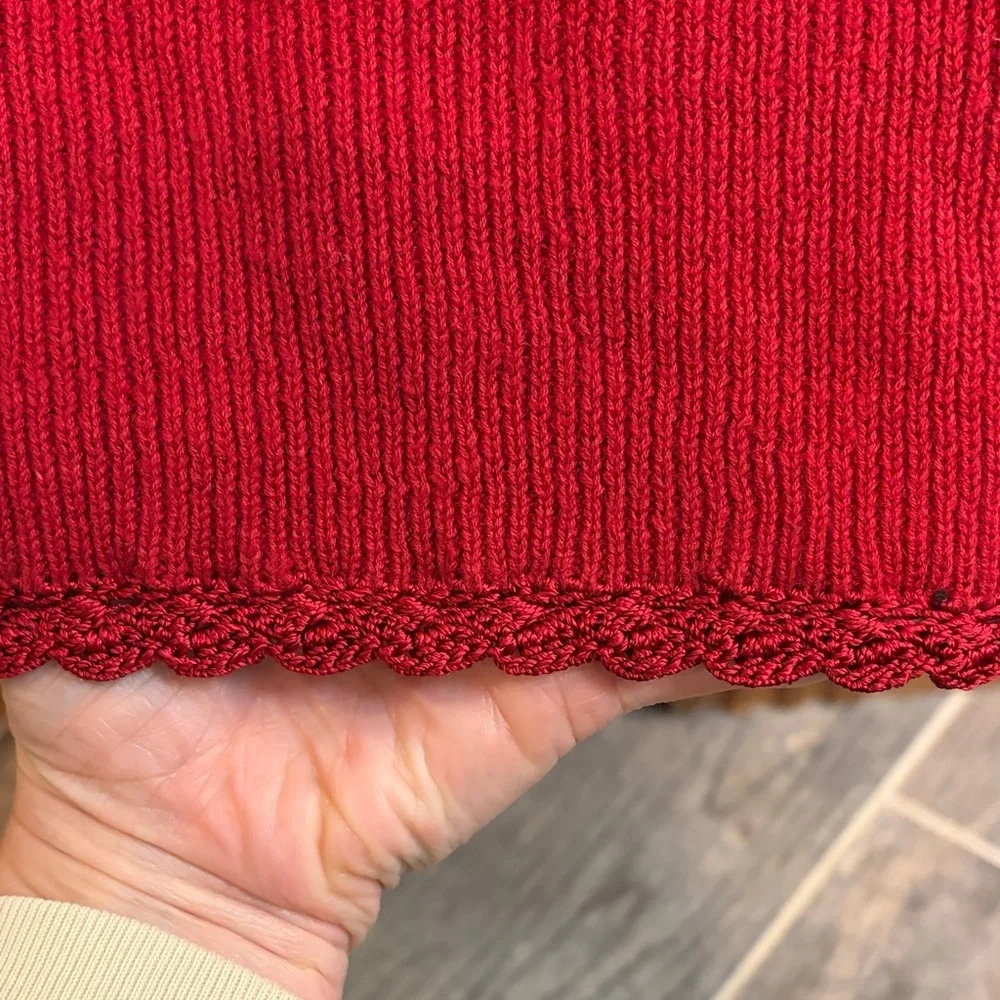 Vintage Cherry Red Cotton Blend Cardigan Medium Crochet Detail Cottagecore Boho - Picture 7 of 7